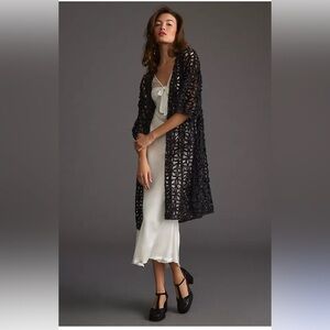 Anthropologie Textured Cutout duster black one size